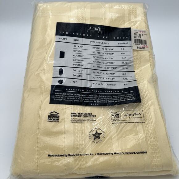 NOS Bardwil Linens Satin Splendor Soil Release Tablecloth 60x140” Oblong Butter - Picture 9 of 10